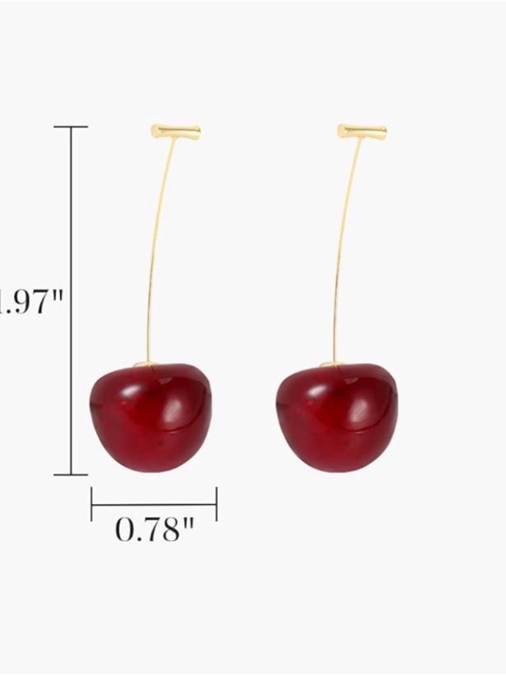 Cherry Drop Earrings Gold Tone Resin Statement Minimalist Chic Coquette Cute NWT - Picture 5 of 6